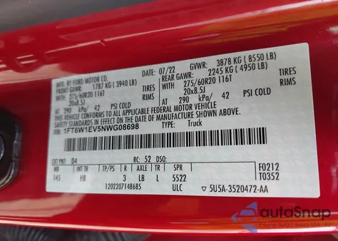 2022 Ford F-150 Lightning Lariat из США, поврежденный, VIN 1FT6W1EV5NWG08698